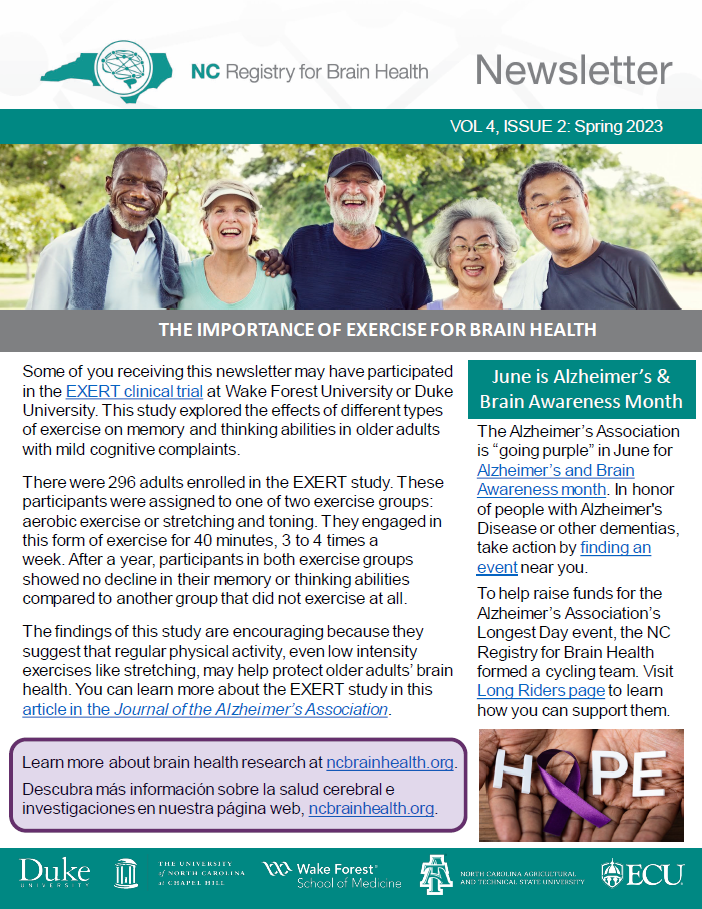 NC Registry for Brain Health Spring 2023 Newsletter